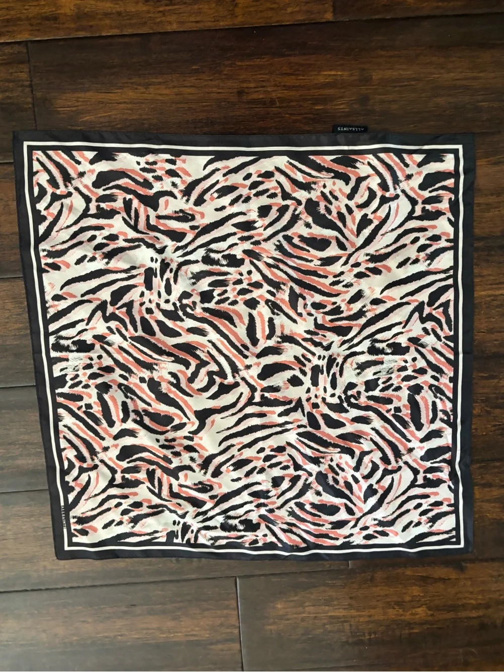All Saints Silk Scarf Square Zebra Print Size 20